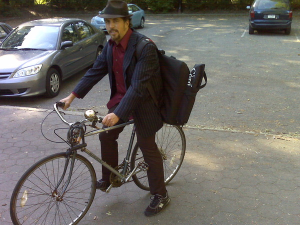Max on Bicycle headed to wedding gig